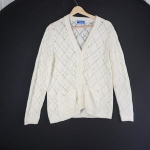 Vintage Designers Originals Cream Diamond Knit Cardigan Sweater Pocket Soft girl